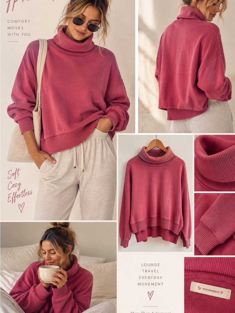 Lululemon Pink Mock Neck Oversized Sweatshirt Pullover Size 8